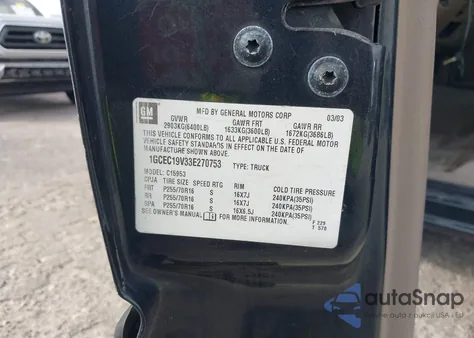 2003 Chevrolet Silverado 1500 Ls из США, поврежденный, VIN 1GCEC19V33E270753